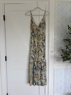 Abercrombie & Fitch Green Palm Maxi Dress with Adjustable Spaghetti Straps